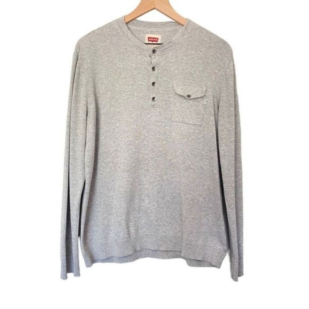 Levi's Large Gray Long Sleeve Shirt Pocket Casual Lightweight Knit Top
